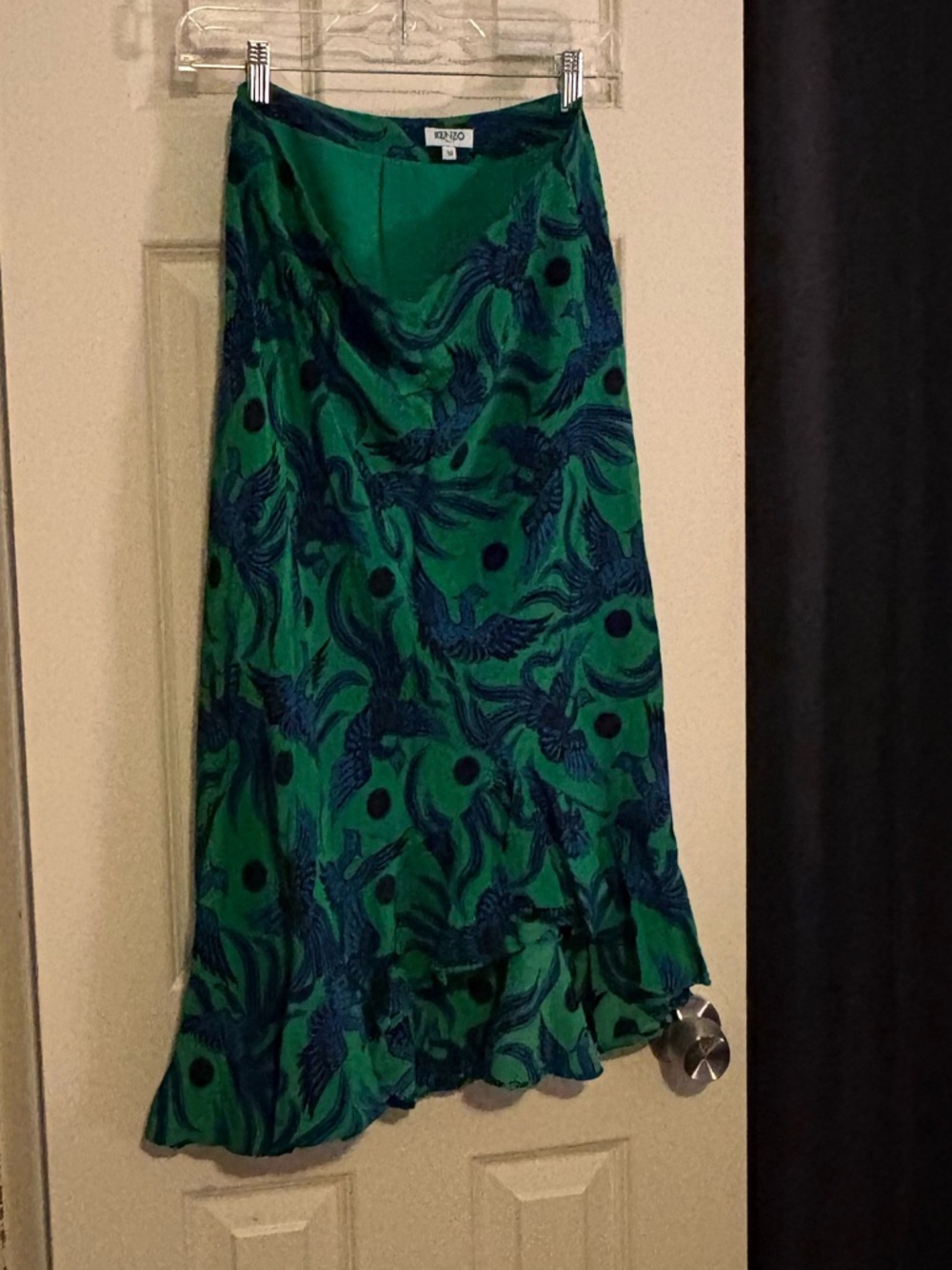Kenzo Green & Blue Peacock Printed Midi Skirt